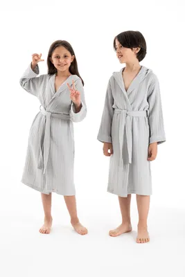 Produktbild von Mijolnir, Muslin - Grey, Kinderbademantel, 100% BAUMWOLLE, Grau, 9/10 Age