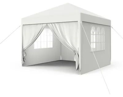 Obrázek produktu pro Pavilon 3x3 metry, párty stan s bočními stěnami a okny, bílá barva, polyester, ochrana proti UV záření, vodotěsný