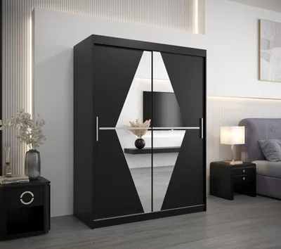 Obrázok produktu pre Šatníková skriňa so zrkadlami TATANA - šírka 150 cm, čierna