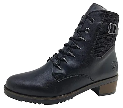 Produktbild von Rieker Damen Schnürboot Blockabsatz Stiefelette Zierschnalle Y0500, Größe:41 EU, Farbe:Schwarz