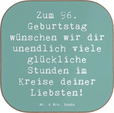 Produktbild von Mr. & Mrs. Panda Untersetzer für Gläser Spruch 96. Geburtstag Freude - Meeresbrise - Geschenk, glückliche Stunden, Tassenuntersetzer, Design, Holzuntersetzer