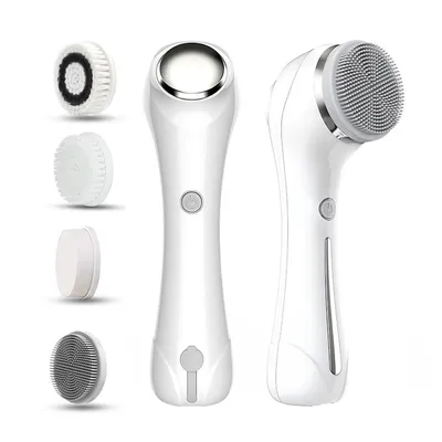 Produktbild von Elektrische Gesichtsreinigungsbürste 2-in-1, 3 Aufsätze, EMS-Massage mit Heizfunktion, wasserdicht, Tiefenreinigung, für alle Hauttypen, weiß