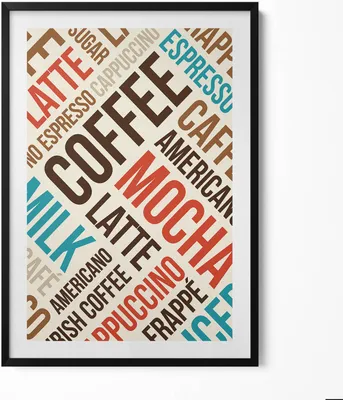Produktbild von Beschriftungen für die Küche - Kaffeenamen– Wandbild mit Rahmen – Gerahmtes Bild  – Wanddekoration – 70x100 cm –  Schwarz Rahmen