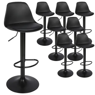 Produktbild von 8er Set Barhocker Tresenhocker mit Rückenlehne Gepolsterter Drehstuhl für Esszimmer, Bar Schwarz