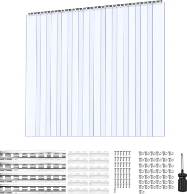 Produktbild von SucceBuy PVC-Streifenvorhang, 2440x2134 mm, 2 mm Dicke, 14er-Pack Lamellen, -20 bis 60℃ Temperaturbereich, glatte Kunststoffstreifen für Lager-, Kühl- und Garagentore, transparent