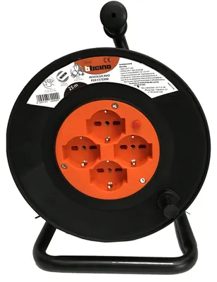 Kabeltrommel 25 m, 4 Steckdosen, 3 x 1,5 mm², schwarz/orange