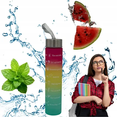 Zdjęcie produktu dla Butelka Na Wodę Motywacyjna Bidon Z Miarką Sportowy 300Ml Szczelna Sportowa