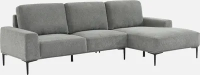 Produktbild von sweeek - 3-Sitzer-Sofa mit Stoffbezug - Recamiere rechts - Dunkelgrau