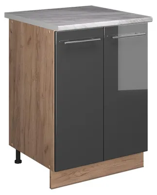 Produktbild von Spülenunterschrank Vicco Fame-Line Anthrazit Hochglanz/Goldkraft Eiche 60 cm, Model 65220