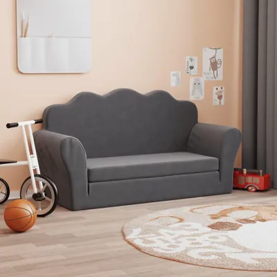 Obrázok produktu pre vidaXL Detská rozkladacia pohovka 2-miestna antracitová Mäkký plyš
