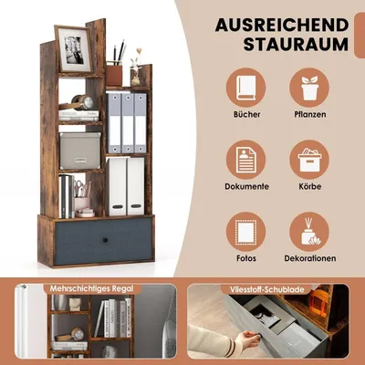 Immagine prodotto di Libreria aperta a 7 ripiani con cassetto, 53x24x118 cm, marrone