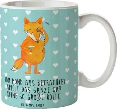 Produktbild von Mr. & Mrs. Panda Kaffeetasse Fuchs Lord - Türkis Pastell - Geschenk, Teebecher, Tasse, Spruch Lustig, Teetasse, Monokel, Schick, Cocktail, Neugierig, Mond, Becher, schöne
