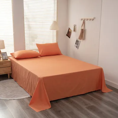 Produktbild von Baumwoll-Bettlaken In Voller Größe, Atmungsaktive Und Hautfreundliche Schlafbettlaken, mit 2 Stück Kissenbezüge (245x270cm, orange)