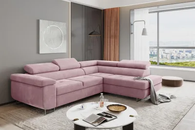 Produktbild von Couchgarnitur JADE Stoff Rosa mit Schlaffunktion Ottomane Rechts