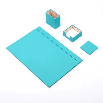 Produktbild von Leder Schreibtisch-Set – 4 -Türkis- 4-teiliges Set
