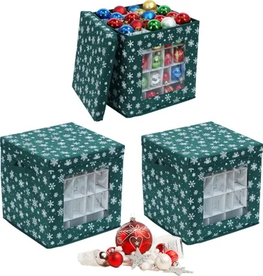 Immagine prodotto di Scatola porta palline di Natale Relaxdays, set da 3, A x L x P: 33 x 33 x 33 cm, tessuto non tessuto, cartone, scatola per palline di Natale, verde