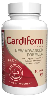 Produktbild von Cardiform - 60 Kapseln hochdosiert - Original Rezept aus der Schweiz - Vegan & Pflanzlich mit 22 Vitaminen & Mineralien - 1er Pack