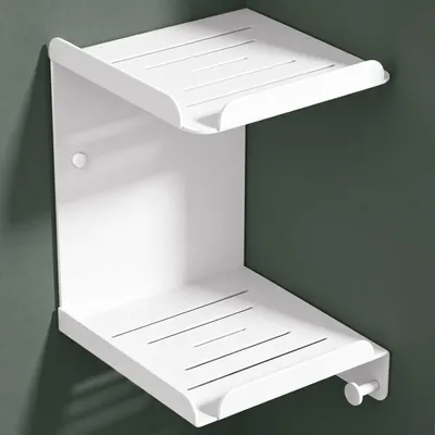 Produktbild von Mai & Mai Duschablage zum Bohren oder Kleben, Duschregal mit 3 Haken, Badezimmerablage zur Wandmontage, 22x22x27,4cm Weiß Reglo-14