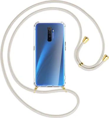 Produktbild von Handykette Backcover-Schutzhülle mit Band (Metall goldfarben) für Realme X2 Pro - broken white
