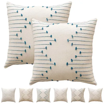 Immagine prodotto di Set di 2 federe per cuscini in cotone, ricamate, 45x45 cm, colore blu