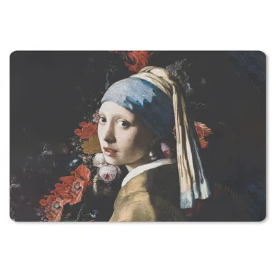 Produktbild von MuchoWow® Schreibtischunterlage Das Mädchen mit dem Perlenohrring - Vermeer - Blumen 60x40 cm - XXL Mauspad - Großes Mauspad