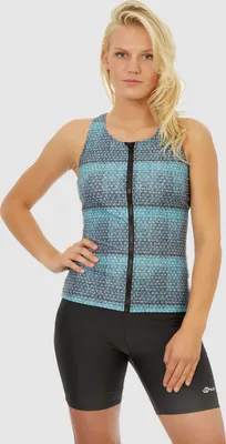 Produktbild von BECO the world of aquasports Tankini Schwimm Oberteil BEsuit Racerback Swimtop mit Front-Reißverschluss und Innen-BH in aufregendem Ethno Design türkis-schwarz 38 D