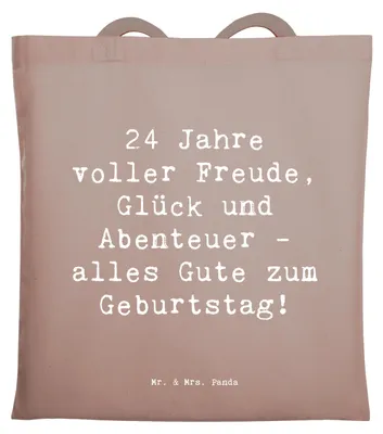 Produktbild von Mr. & Mrs. Panda Tote Bag Spruch 24. Geburtstag - Braun Pastell - Geschenk, 24 Jahre, Jubiläum, Jutebeutel, Laptoptasche, totebag, Alter, feiern, liebevoll gestaltet