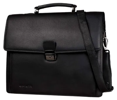 Produktbild von Aktentasche aus Leder für Herren im Vintage-Stil Schwarz Groß klassische Arbeitstasche Bürotasche Umhängetasche Dokumententasche mit Laptopfach 13,3 Zoll und Trolleyschlaufe