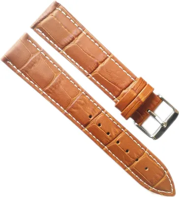 Produktbild von Minott > Uhrenarmband Krokooptik > Lederband braun > Kontrastnaht, Stegbreite:18mm, Schließe:Silbern