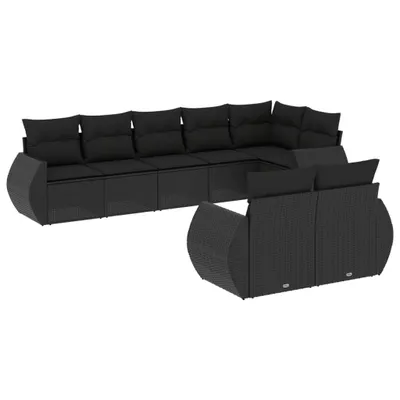 Immagine prodotto di vidaXL Set di divani da giardino a 8 pezzi con cuscini in rattan nero