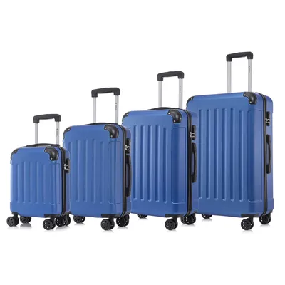 Produktbild von Suitcase Set, Rollkoffer Handgepäck, Kofferset, mit 4 Rollen 360°, Hartschalenreise Zahlenschloss, Weicher Gummigriff (4er Set, S,M,L&XL,Saphirblau)
