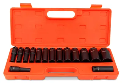 Produktbild von Inovra - Schlagmutter-Schlüsselset, 15-teilig - Steckschlüsselset, 10-32 mm - Hochwertiger Chrom-Molybdän-Stahl - Kunststoffkoffer - Robust und korrosionsbeständig - Für den Automobilbereich - Steckschlüsselset