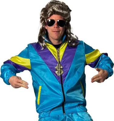 Produktbild von Foxxeo Herren 80er Jahre Kostüm Trainingsjacke Retro Blau Lila Gelb – Karneval Fasching Mottoparty Festival Outfit S bis 4XL, Größe:XXXL