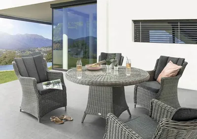 Zdjęcie produktu dla Grupa wypoczynkowa Destiny LUNA 4 fotele + stolik Ø120x75cm, polirattan, szary vintage