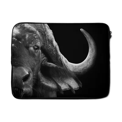 Produktbild von MuchoWow® Laptop Hülle 15 Zoll Büffel - Tiere - Schwarz - Weiß Laptoptasche - Laptoptasche - Sleeve - Rundum-Schutz