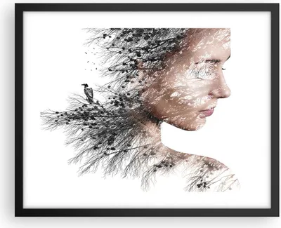 Produktbild von Gerahmtes Poster - Schwarzer Rahmen - Frau doppelt Belichtung - 50x40 cm - Wand Bild - Wanddeko - Wandbilder - Wandposter - Bilderrahmen - Bilder - Kunstdruck - Wandbild - P2BAA50x40-4338