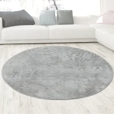 Produktbild von Weicher Gästezimmer Hasenfell Teppich - waschbar - in grau Größe - 200 cm Rund