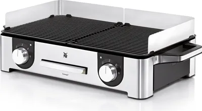 Produktbild von WMF Lono Master-Grill, Elektrogrill, 50 x 28 cm, Tischgrill elektro mit Windschutz und Auffangschale, Outdoor für Barbecue, 2 getrennt regulierbare Grillflächen, 2400 W, edelstahl matt