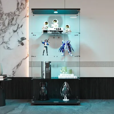 Image de Vitrine en verre - Vitrines - Étagères d'exposition - Meuble de collection - Rangement - Blanc - 2 portes avec 4 étagères
