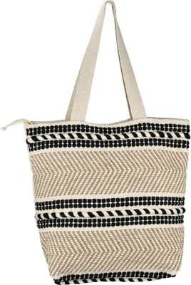 Produktbild von Marrakesch Boho Tasche für Damen & Mädchen 43cm | Handgefertigte Strandtasche aus Baumwolle Kalpur -5- mit Reißverschluss & Innentasche | Ethno Shopper in Häkeldesign für Alltag, Urlaub & Strand