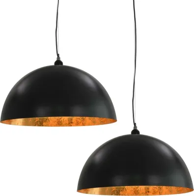 Produktbild von vidaXL Deckenleuchten 2 Stk. Schwarz und Gold Halbkugelförmig 50cm E27