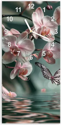 Produktbild von Wanduhr aus Glas mit Motiv Orchideen Schmetterling- 30 x 60 cm - inkl. Aufhängesystem