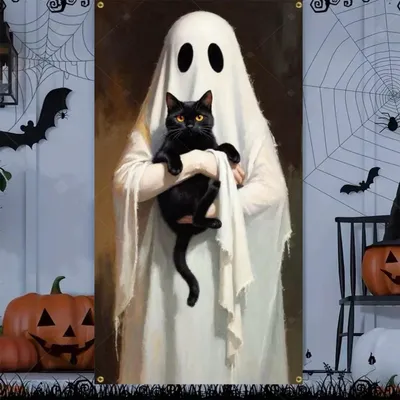 Produktbild von Halloween Türbanner Grusel Skelett Sensenmann Geist Horror Haustür Dekoration Wanddeko Hintergrund - Modell: Variante 11, Größe: 90 x 120 cm