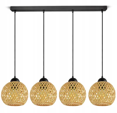 Zdjęcie produktu dla LUXOLAR Lampa wisząca Natural Bamboo 4 płomienie E27 60 W - Lampa wisząca do salonu, kuchni - Lampa wisząca BOHO Design