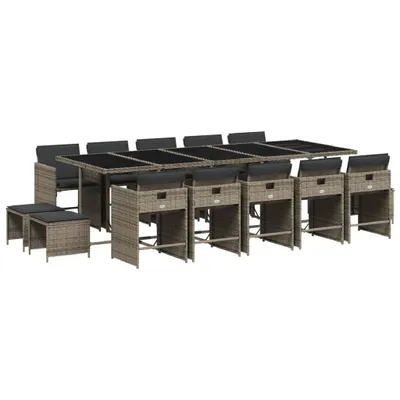 Produktbild von vidaXL 15-tlg. Garten-Essgruppe mit Kissen Grau Poly Rattan