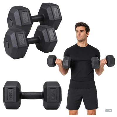 Produktbild von Kurzhantel Set 2x7.5kg Bitumen Hexagon Kurzhanteln mit Zementfüllung und PVC-Beschichtung Fitnesshanteln für Home Workout schwarz
