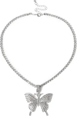 Produktbild von Halskette mit Anhänger für Damen, Strassstein-Intarsien, Schmetterlingsanhänger, Party-Schmuck, Geschenk-Silber