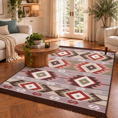 Obrázok produktu pre BiggHome Obojstranný koberec, vzor Kelim, Kilim – moderný vintage dizajn, prateľný
