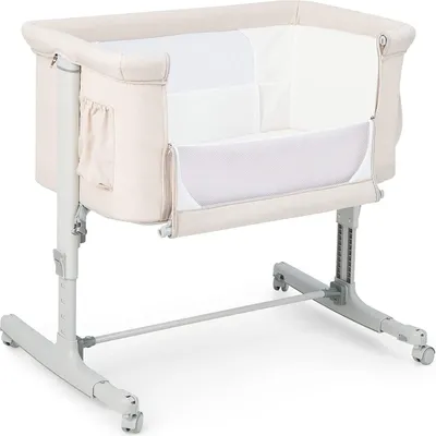 Produktbild von 2 in 1 Beistellbett & Babywiege, 5-stufig Höhenverstellbar Babybett mit Matratze, Zustellbett Kinder ab Geburt bis 9 kg, 10° Neigung Reisebett Baby mit Rollen (Beige)