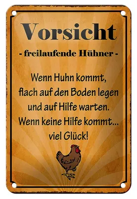 Produktbild von Blechschild Spruch 12x18cm Vorsicht freilaufende Hühner